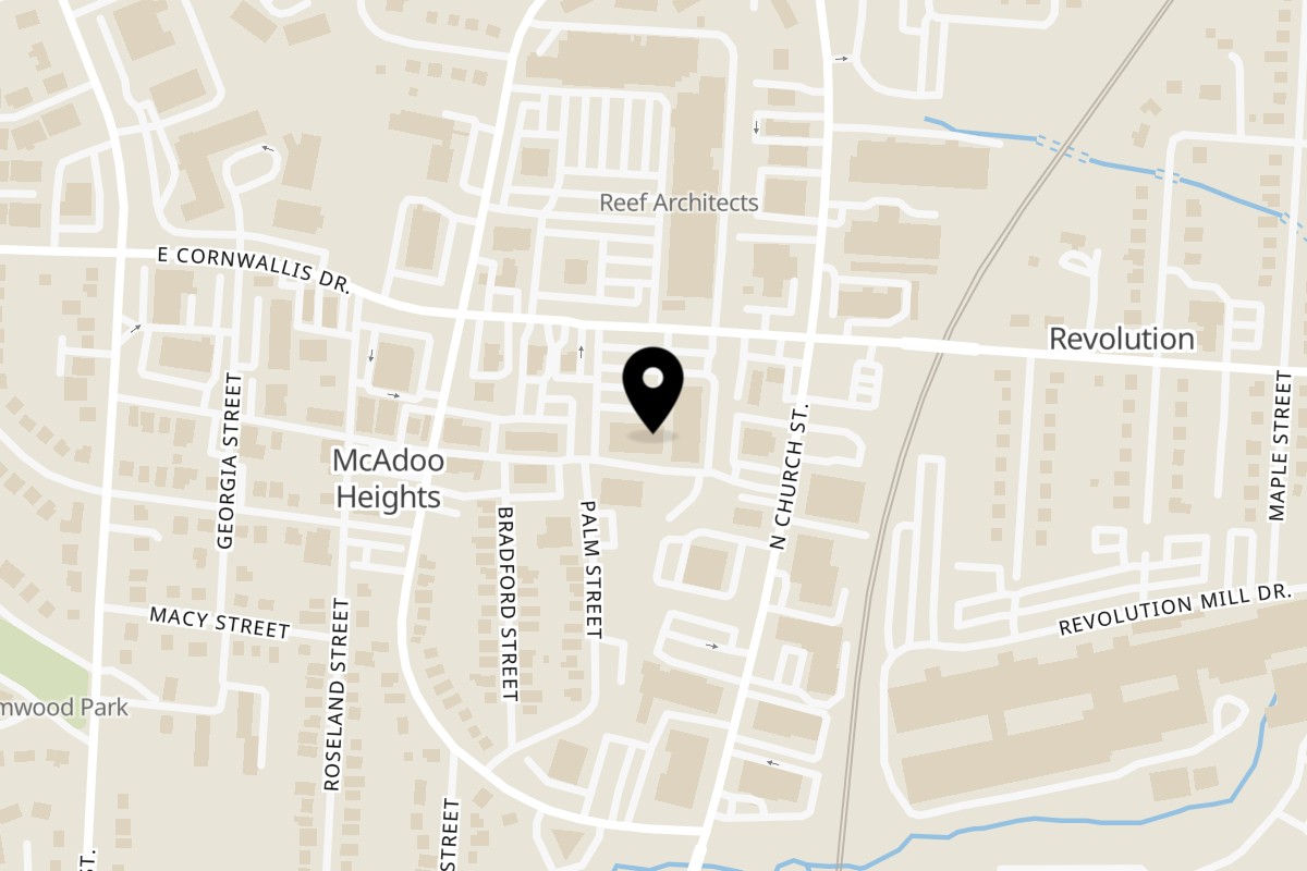 Map showing the location of Pita Delite Greensboro - Cornwallis on 500 E Cornwallis Dr Ste e suite e in Greensboro